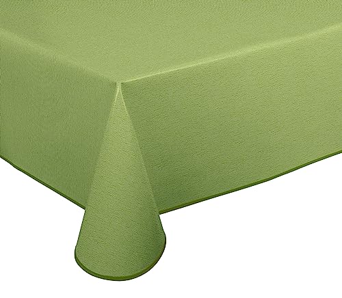 Wachstuch Tischdecke abwischbar rutschfest mit Paspelband Eckig Rund Oval, Motiv Farbe Größe wählbar (Leinenstruktur Grün, Rund 140 cm) von BEAUTEX