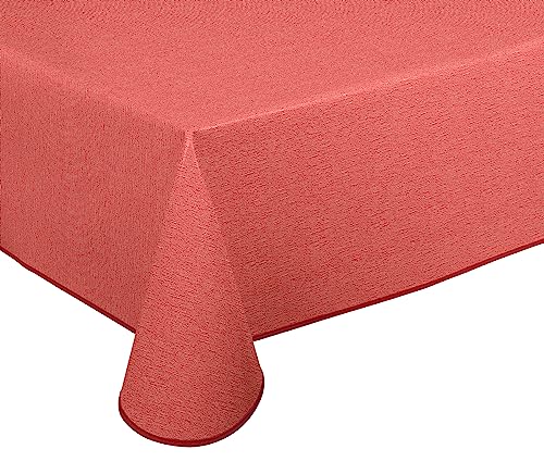Wachstuch Tischdecke abwischbar rutschfest mit Paspelband Eckig Rund Oval, Motiv Farbe Größe wählbar (Leinenstruktur Rot, Oval 140x190 cm) von BEAUTEX