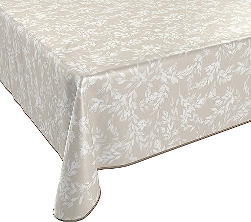 Wachstuch Tischdecke abwischbar rutschfest mit Paspelband Eckig Rund Oval, Motiv Farbe Größe wählbar (Zweige Beige, Eckig 130x220 cm) von BEAUTEX