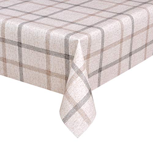 Wachstuchtischdecke, Leinen Karo beige, abwischbar Wachstuch Tischdecke ECKIG RUND OVAL, Größe wählbar (Oval 140x220 cm) von BEAUTEX