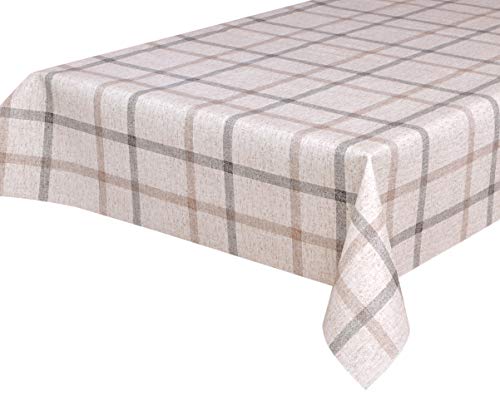 Wachstuchtischdecke Wachstuch Tischdecke abwischbar ECKIG RUND OVAL, Motiv und Größe wählbar (Motiv: Leinen Karo beige, Eckig 140 x 220 cm) von BEAUTEX