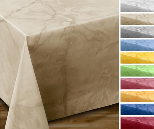 Wachstuchtischdecke abwischbar, OVAL RUND ECKIG, fleckenabweisende Gartentischdecke Marmorstein, zuschneidbare Wachstuch Tischdecke (Eckig 140x100 cm, Beige) von BEAUTEX