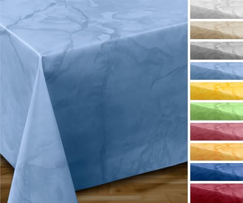 Wachstuchtischdecke abwischbar, OVAL RUND ECKIG, fleckenabweisende Gartentischdecke Marmorstein, zuschneidbare Wachstuch Tischdecke (Eckig 140x120 cm, Hellblau) von BEAUTEX