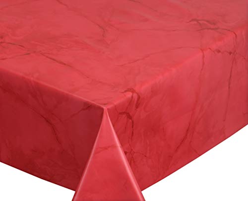 Wachstuchtischdecke abwischbar, OVAL RUND ECKIG, fleckenabweisende Gartentischdecke Marmorstein, zuschneidbare Wachstuch Tischdecke (Eckig 140x120 cm, Rot) von BEAUTEX