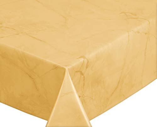 Wachstuchtischdecke abwischbar, OVAL RUND ECKIG, fleckenabweisende Gartentischdecke Marmorstein, zuschneidbare Wachstuch Tischdecke (Eckig 140x200 cm, Gelb) von BEAUTEX