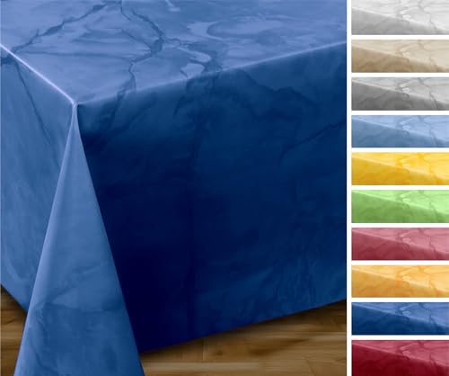 Wachstuchtischdecke abwischbar, OVAL RUND ECKIG, fleckenabweisende Gartentischdecke Marmorstein, zuschneidbare Wachstuch Tischdecke (Eckig 140x220 cm, Dunkelblau) von BEAUTEX
