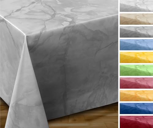 Wachstuchtischdecke abwischbar, OVAL RUND ECKIG, fleckenabweisende Gartentischdecke Marmorstein, zuschneidbare Wachstuch Tischdecke (Eckig 140x220 cm, Grau) von BEAUTEX