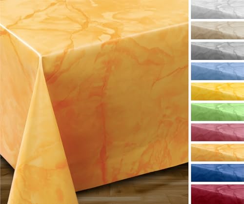 Wachstuchtischdecke abwischbar, OVAL RUND ECKIG, fleckenabweisende Gartentischdecke Marmorstein, zuschneidbare Wachstuch Tischdecke (Eckig 140x220 cm, Orange) von BEAUTEX
