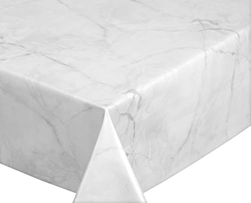 Wachstuchtischdecke abwischbar, OVAL RUND ECKIG, fleckenabweisende Gartentischdecke Marmorstein, zuschneidbare Wachstuch Tischdecke (Eckig 140x260 cm, Weiß) von BEAUTEX