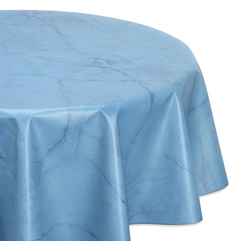 Wachstuchtischdecke abwischbar, OVAL RUND ECKIG, fleckenabweisende Gartentischdecke Marmorstein, zuschneidbare Wachstuch Tischdecke (Oval 130x180 cm, Hellblau) von BEAUTEX