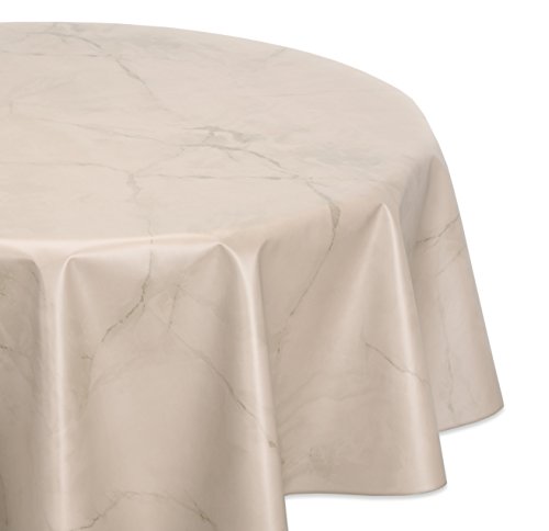 Wachstuchtischdecke abwischbar, OVAL RUND ECKIG, fleckenabweisende Gartentischdecke Marmorstein, zuschneidbare Wachstuch Tischdecke (Oval 140x180 cm, Beige) von BEAUTEX