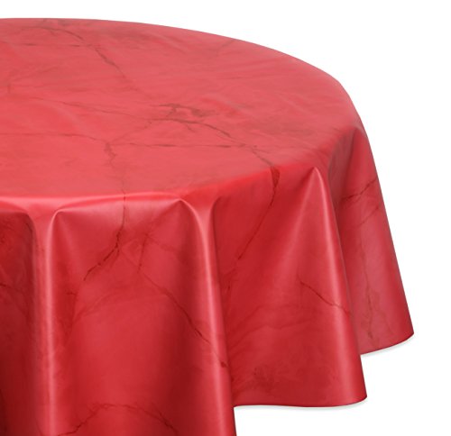 Wachstuchtischdecke abwischbar, OVAL RUND ECKIG, fleckenabweisende Gartentischdecke Marmorstein, zuschneidbare Wachstuch Tischdecke (Oval 140x180 cm, Rot) von BEAUTEX