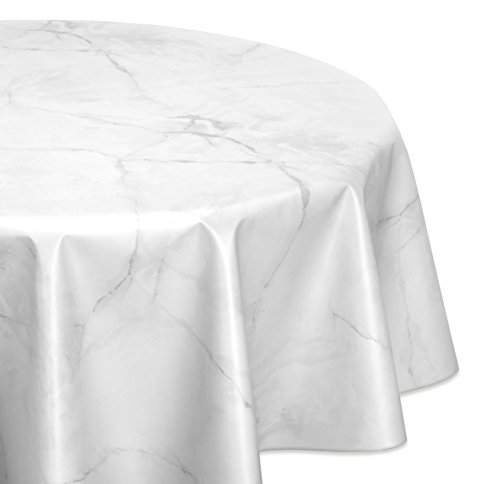 Wachstuchtischdecke abwischbar, OVAL RUND ECKIG, fleckenabweisende Gartentischdecke Marmorstein, zuschneidbare Wachstuch Tischdecke (Oval 140x200 cm, Weiß) von BEAUTEX