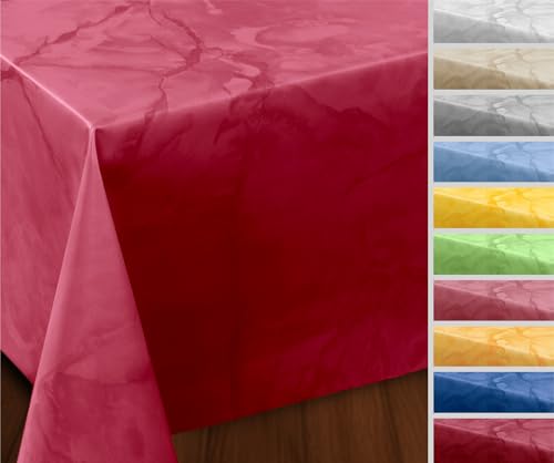 Wachstuchtischdecke abwischbar, OVAL RUND ECKIG, fleckenabweisende Gartentischdecke Marmorstein, zuschneidbare Wachstuch Tischdecke (Oval 140x210 cm, Rot) von BEAUTEX