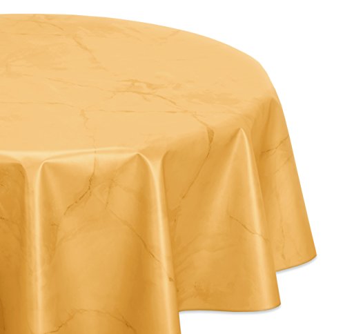 Wachstuchtischdecke abwischbar, OVAL RUND ECKIG, fleckenabweisende Gartentischdecke Marmorstein, zuschneidbare Wachstuch Tischdecke (Rund 100 cm, Gelb) von BEAUTEX
