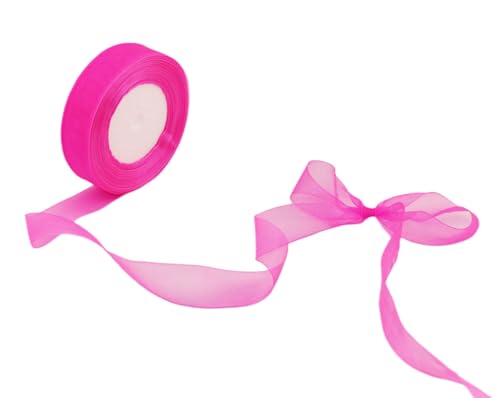 BEAUTOPE Durchsichtiges Organzaband, Chiffonband für Geschenkverpackungen, Hochzeitsstrauß, Basteln, 2,5 cm, 45,7 m (Hot Pink) von BEAUTOPE