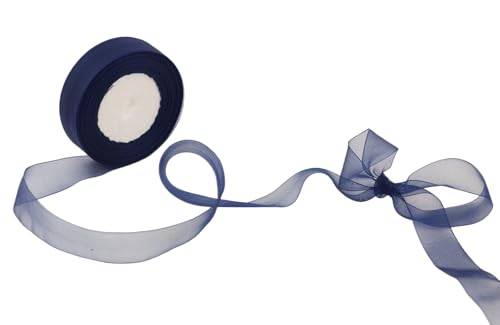 BEAUTOPE Durchsichtiges Organzaband, Chiffonband für Geschenkverpackungen, Hochzeitsstrauß, Basteln, 2,5 cm, 45,7 m (Marineblau) von BEAUTOPE