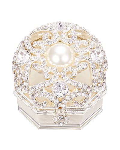 BEAUTY NEST Vintage Ringbox für Hochzeitszeremonie Kleine Verlobungsringbox für Heiratsantrag Einzigartige Ringträgerboxen für Eheringhalter für Sie und Ihn Schmuckschatulle White Diamond Pearl(1Ring) von BEAUTY NEST