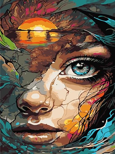 BEAYIOU Bunte Eye Paint by Numbers Kit für Erwachsene, Frau Gesicht DIY Ölmalerei Kit, abstrakte Auge Bild Leinwand Acryl Pigment Kunsthandwerk für Home Wall Decor Geschenk 12x16 Zoll BEAYIOU Bunte Eye Paint by Numbers Kit für Erwachsene, Frau Gesicht DIY Ölmalerei Kit, abstrakte Auge Bild Leinwand Acryl Pigment Kunsthandwerk für Home Wall Decor Geschenk 12x16 Zoll von BEAYIOU