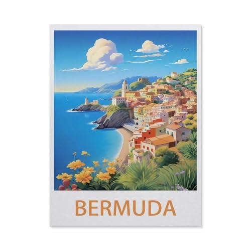 BEAYODKP Bermuda – Vintage Reiseplakate，DIY Malen Nach Zahlen-Vorgedruckt Leinwand-Ölgemälde Geschenk für Erwachsene Kinder Kits Home Haus Dekor（50x60cm） 19.6x23.6 pouces-DF42 von BEAYODKP