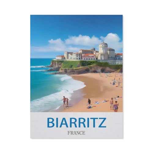 BEAYODKP Biarritz, Frankreich – Vintage Reiseplakat，Malen Nach Zahlen-Ölgemälde Geschenk Für Erwachsene Kinder Malen Nach Zahlen Kits Home Haus Dekor（50x60cm） 19.6x23.6 pouces-DD80 von BEAYODKP