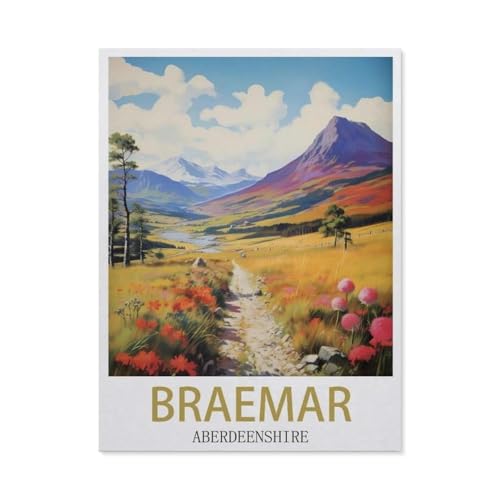 BEAYODKP Braemar, Aberdeenshire – Vintage Reiseplakat，Malen Nach Zahlen-Ölgemälde Geschenk Für Erwachsene Kinder Malen Nach Zahlen Kits Home Haus Dekor（50x60cm） 19.6x23.6 pouces-DD20 von BEAYODKP