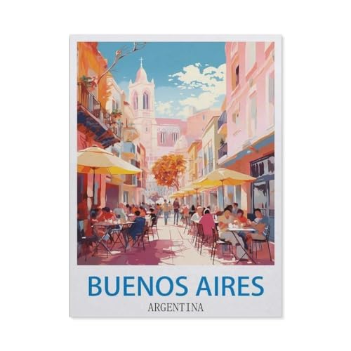 BEAYODKP Buenos Aires, Argentinien – Vintage Reiseplakate，DIY Malen Nach Zahlen-Vorgedruckt Leinwand-Ölgemälde Geschenk für Erwachsene Kinder Kits Home Haus Dekor（50x60cm） 19.6x23.6 pouces-DE59 von BEAYODKP
