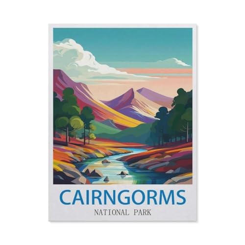BEAYODKP Cairngorms National Park – Vintage Reiseplakat，DIY Malen Nach Zahlen-Vorgedruckt Leinwand-Ölgemälde Geschenk für Erwachsene Kinder Kits Home Haus Dekor（50x60cm） 19.6x23.6 pouces-DD2 von BEAYODKP