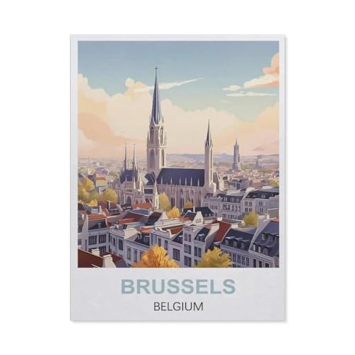 BEAYODKP DIY Malen nach Zahlen，Brüssel, Belgien，diy malen nach zahlen erwachsene landsch Mit Pinsel und Acrylfarbe Erwachsenenfarbe nach Zahlen Kits Kunst（50x60cm） 19.6x23.6 Zoll-EL57 von BEAYODKP