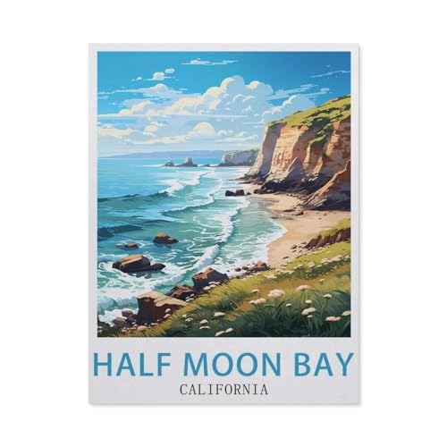BEAYODKP DIY Malen nach Zahlen，Half Moon Bay Kalifornien，diy malen nach zahlen erwachsene landsch Mit Pinsel und Acrylfarbe Erwachsenenfarbe nach Zahlen Kits Kunst（20x30cm） 7,8x11,8 Zoll-EW98 von BEAYODKP