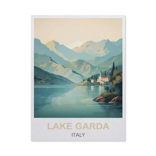 BEAYODKP DIY Malen nach Zahlen，Lago di Garda, Italien，diy malen nach zahlen erwachsene landsch Mit Pinsel und Acrylfarbe Erwachsenenfarbe nach Zahlen Kits Kunst（50x60cm） 19.6x23.6 Zoll-EN17 von BEAYODKP