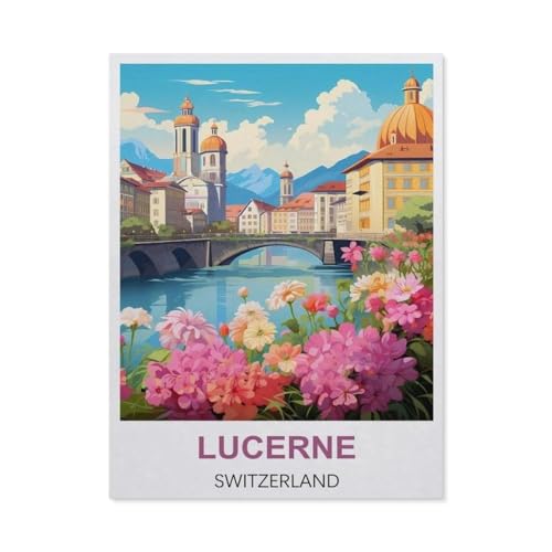 BEAYODKP DIY Malen nach Zahlen，Luzern, Schweiz，diy malen nach zahlen erwachsene landsch Mit Pinsel und Acrylfarbe Erwachsenenfarbe nach Zahlen Kits Kunst（50x60cm） 19.6x23.6 pouces-DI37 von BEAYODKP