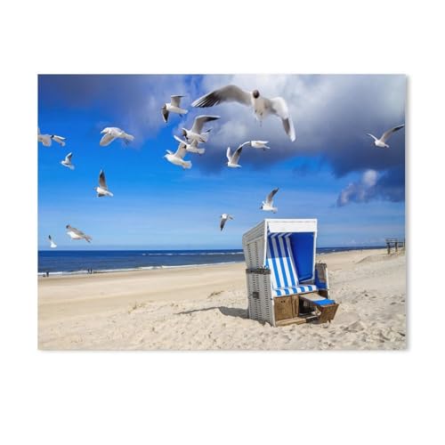 BEAYODKP DIY Malen nach Zahlen,Strand von Westerland, Sylt,diy malen nach zahlen erwachsene landsch Mit Pinsel und Acrylfarbe Erwachsenenfarbe nach Zahlen Kits Kunst（50x60cm） 19.6x23.6 Zoll-814 von BEAYODKP