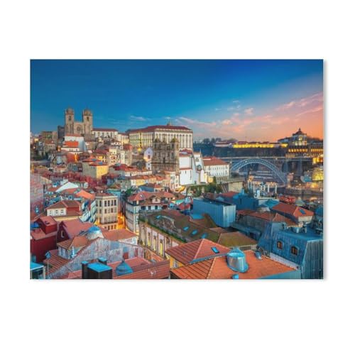BEAYODKP Kathedrale über der Altstadt von Porto, Portugal,nach Zahlen für Erwachsene, DIY-Malen-nach-Zahlen-Kits für Kinder, Anfänger, Rahmenlose Leinwand（50x60cm） 19.6x23.6 Zoll-698 von BEAYODKP