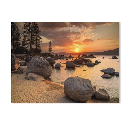 BEAYODKP Lake Tahoe bei Sonnenuntergang,nach Zahlen für Erwachsene, DIY-Malen-nach-Zahlen-Kits für Kinder, Anfänger, Rahmenlose Leinwand（50x60cm） 19.6x23.6 Zoll-838 von BEAYODKP