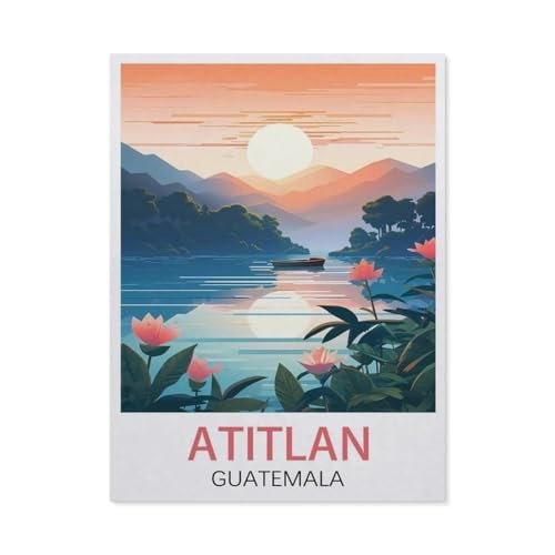 BEAYODKP Malen Nach Zahlen Erwachsene，Atitlan Guatemala，Malen Nach Zahlen Mit Pinseln und Acrylfarbe,DIY Set Basteln Erwachsene mit Pinseln und Acrylfarben für Home Decor（30x40cm） 11.8x15.7 Zoll-EW51 von BEAYODKP