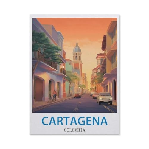 BEAYODKP Malen Nach Zahlen Erwachsene，Cartagena, Kolumbien – Vintage Reiseplakate，DIY Handgemalt Ölgemälde Kit für Anfänger und Erwachsene,kreatives Geschenk, Home Deko（50x60cm） 19.6x23.6 pouces-DD64 von BEAYODKP