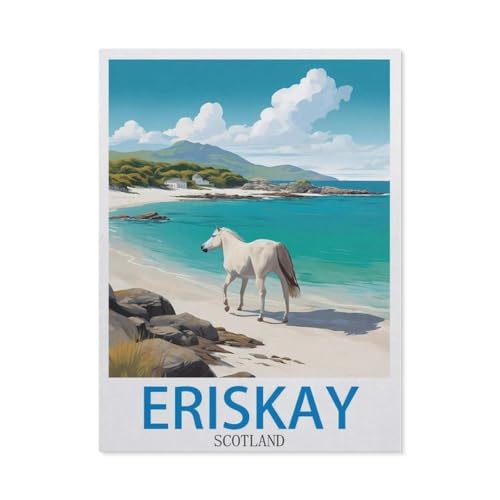 BEAYODKP Malen Nach Zahlen Erwachsene，Eriskay, Schottland – Vintage Reiseplakate，DIY Handgemalt Ölgemälde Kit für Anfänger und Erwachsene,kreatives Geschenk, Home Deko（50x60cm） 19.6x23.6 pouces-DC44 von BEAYODKP