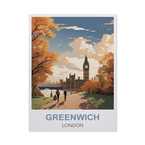 BEAYODKP Malen Nach Zahlen Erwachsene，Greenwich, London，Malen Nach Zahlen Mit Pinseln und Acrylfarbe,DIY Set Basteln Erwachsene mit Pinseln und Acrylfarben für Home Decor（50x60cm） 19.6x23.6 Zoll-EN50 von BEAYODKP