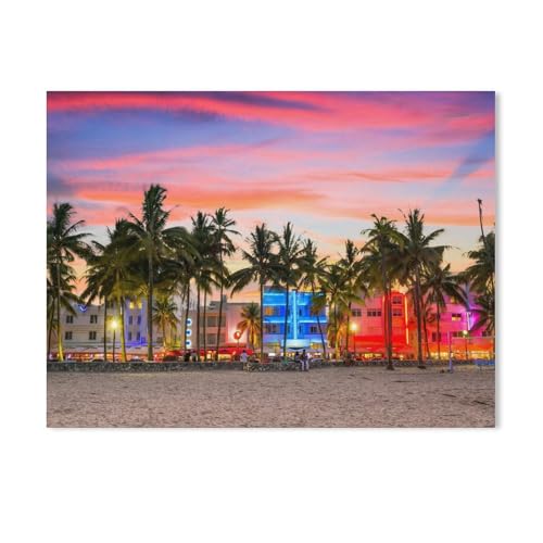 BEAYODKP Malen Nach Zahlen Erwachsene,Ocean Drive im Sonnenuntergang, Miami Beach, Florida, USA,DIY Handgemalt Ölgemälde Kit für Anfänger und Erwachsene,kreatives Geschenk, Home Deko（40x50cm）-601 von BEAYODKP