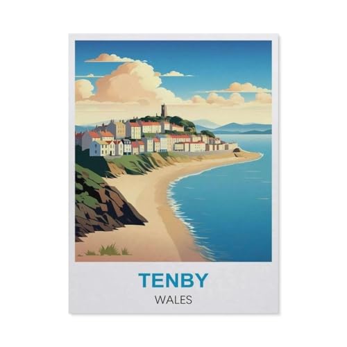 BEAYODKP Malen Nach Zahlen Erwachsene，Tenby, Wales，Malen Nach Zahlen Mit Pinseln und Acrylfarbe,DIY Set Basteln Erwachsene mit Pinseln und Acrylfarben für Home Decor（50x60cm） 19.6x23.6 pouces-DI10 von BEAYODKP