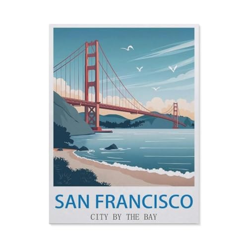 BEAYODKP Malen Nach Zahlen Erwachsene und Kinder，San Francisco, die Stadt am Bucht, Kalifornien，DIY Malen Nach Zahlen, mit Pinseln Malerei Kits Erwachsene Kunsthandwerk für Zuhause（50x60cm）-DG86 von BEAYODKP