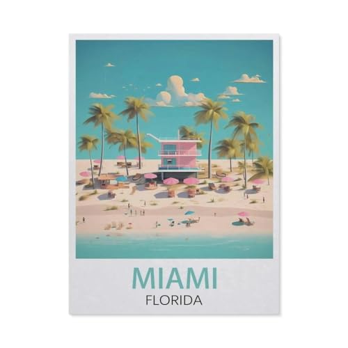 BEAYODKP Malen Nach Zahlen Kits，Miami Florida Beach，Malen Nach Zahlen Für Erwachsene Und Kinder DIY Ölgemälde Geschenk-Kits（50x60cm） 19.6x23.6 Zoll-EW73 von BEAYODKP