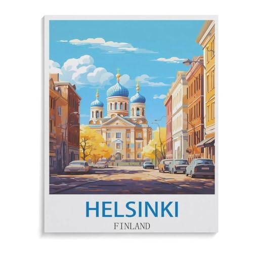 BEAYODKP Malen Nach Zahlen Kits，Vintages Reiseplakat Helsinki Finnland，Malen Nach Zahlen Für Erwachsene Und Kinder DIY Ölgemälde Geschenk-Kits（40x50cm） 15.7x19.6 Zoll-B89 von BEAYODKP