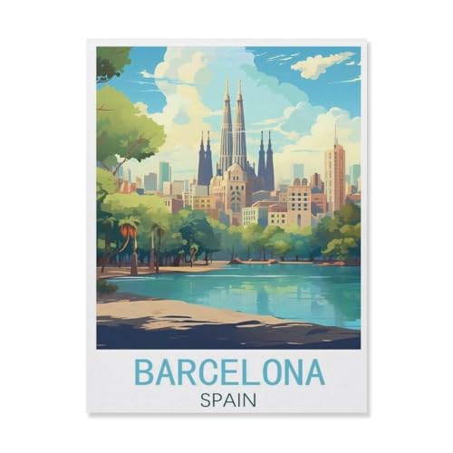 BEAYODKP Malen nach Zahlen，Barcelona, ​​Spanien，Kit für Erwachsene Kinder Anfänger DIY Leinwand Malen nach Zahlen für Kein Rahmen（30x40cm）-T4 von BEAYODKP