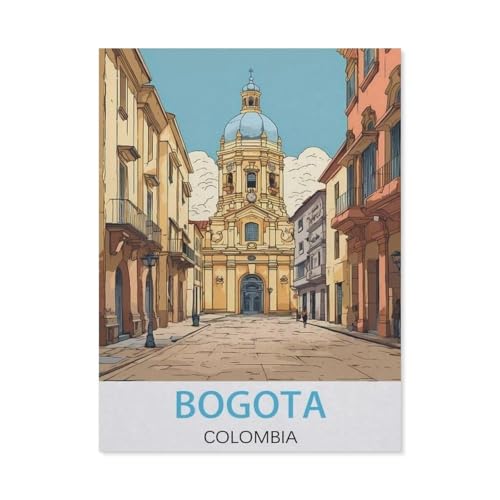 BEAYODKP Malen nach Zahlen，Bogotá, Kolumbien – Vintage Reiseplakate (Gebäude)，Kit für Erwachsene Kinder Anfänger DIY Leinwand Malen nach Zahlen für Kein Rahmen（40x50cm） 15.7x19.6 pouces-CX27 von BEAYODKP