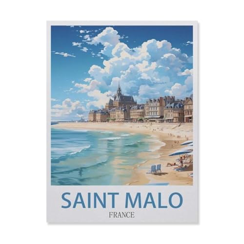 BEAYODKP Malen nach Zahlen，Saint Malo, Frankreich, Strand，diy malen nach zahlen erwachsene landsch Mit Pinsel und Acrylfarbe Kits Theme Digital Home Wall Artwork（40x50cm） 15.7x19.6 Zoll-DT9 von BEAYODKP