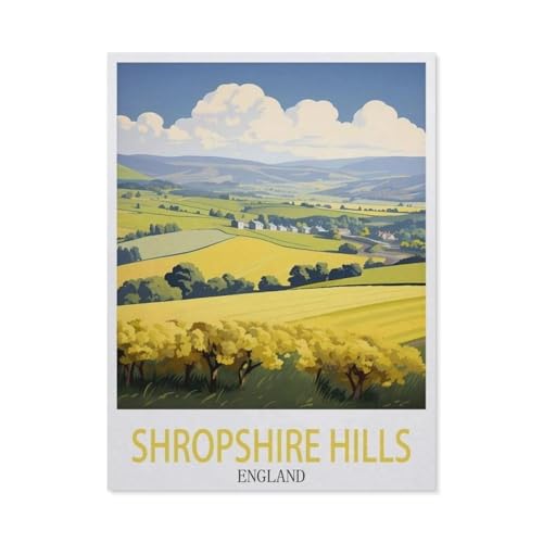 BEAYODKP Malen nach Zahlen，Shropshire Hills, England – Vintage Reiseplakate，Kit für Erwachsene Kinder Anfänger DIY Leinwand Malen nach Zahlen für Kein Rahmen（50x60cm） 19.6x23.6 pouces-DE67 von BEAYODKP