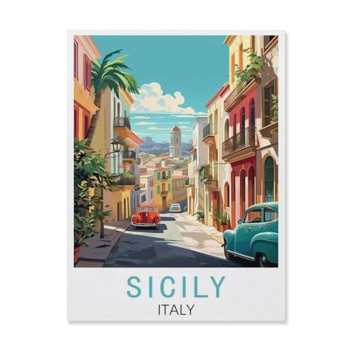BEAYODKP Malen nach Zahlen，Sizilien Italien，Kit für Erwachsene Kinder Anfänger DIY Leinwand Malen nach Zahlen für Kein Rahmen（30x40cm）-T24 von BEAYODKP