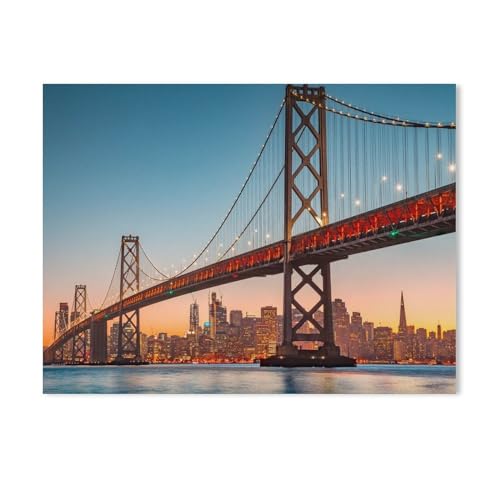 BEAYODKP Malen nach Zahlen,Skyline von San Francisco mit der berühmten Oakland Bay Bridge, Kalifornien, USA,DIY Digitales Ölgemälde Geschenk-Kits Vorgedruckte Leinwand Kunst Dekoration（50x60cm）-611 von BEAYODKP